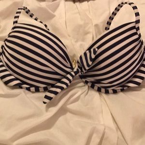 White and Navy striped bathing suite top